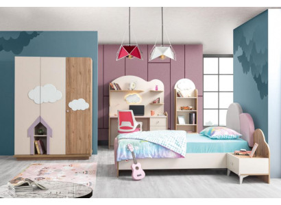 Set Kinderbett Nachttisch Kommode Kleiderschrank Buecherregal Schreibtisch