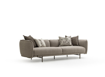 Wohnzimmer 4-Sitzer Dreisatzsofa Polster Möbel Stoff Grau Modern Couch