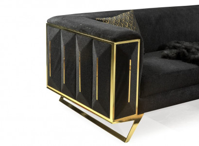 Designer 3 Sitzer Sofa Couch Gepolstert Edelstahl Gold Schwarz Wohnzimmer
