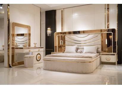 Elegantes Schlafzimmer Set aus Holz in Weiß mit Nachttischen