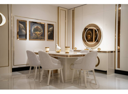Elegantes Esszimmer-Set in Beige mit Holz Tisch und Stühlen
