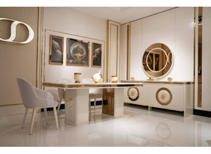 Elegantes Esszimmer Set in Beige mit Holz Tisch und Stühlen