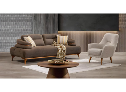 Elegantes braunes Wohnzimmer Set aus Stoff und Holz