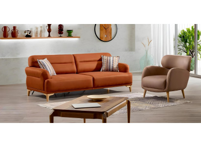 Moderne orange Stoff-Sofagarnitur 3+1 mit Holzrahmen