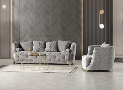 Grau Luxus 2tlg Wohnzimmer Set Sofa 3-Sitzer Sessel Modernes Design Couch