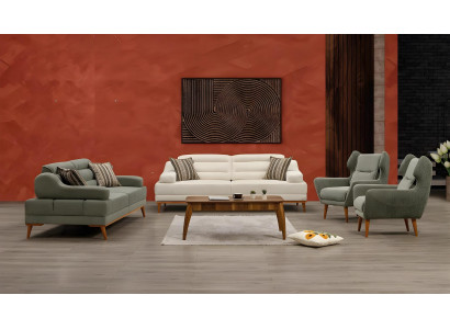 Moderne graue Sofagarnitur aus Textil und Holz
