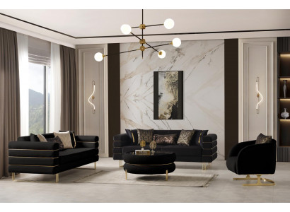 Modern Sofagarnitur 3 2 1 Sitzer Design Sofa Polster Couchen Couch Schwarz