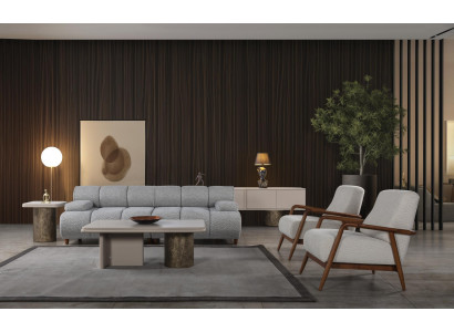 Luxus  Wohnzimmer Set Sofa 3-Sitzer 2x Sessel Top-Qualität Modernes Design