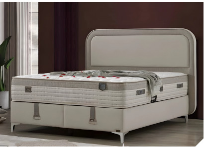 Grau modernes Holz Textil Bett mit Matratze