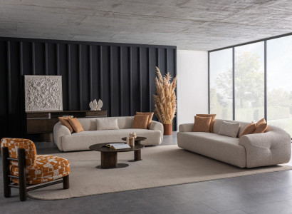 Weißes Sofa Set, 3-teilig, Mit Kissen, Modern, 7 Sitzplätze, 256x103 cm