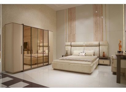 Schlafzimmer-Set in Beige aus Holz mit modernen Design