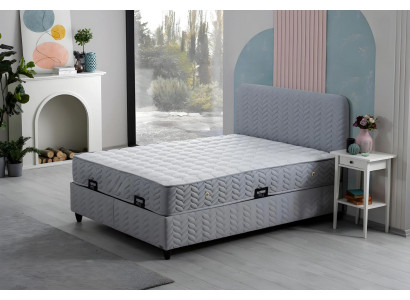 Grau modernes Bett mit Matratze aus Holz und Textil