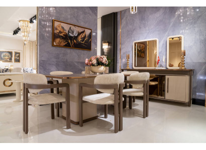 Elegantes Esszimmer-Set aus Holz in Beige mit modernem Design