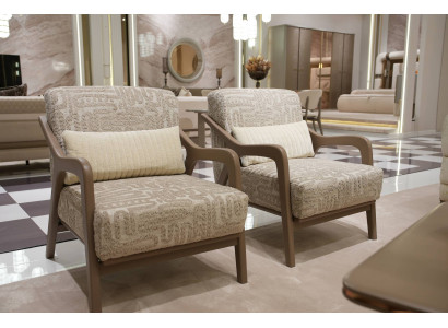 Moderner Beigefarbener Stoffsessel im eleganten Design im Doppelset