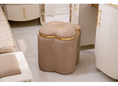 Beiger Holz-Textil Pouf modern Elegant Sitz- und Fußhocker