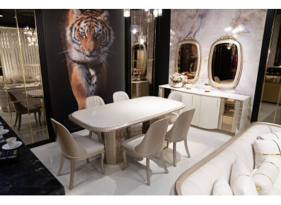 Elegantes Esszimmer-Set aus Holz in Beige mit Esstisch, Stühlen