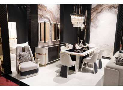 Elegantes weißes Esszimmer-Set mit Holz und Textil für stilvolle