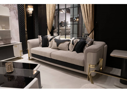 Graues Stoffsofa 3-Sitzer modern eleganter Wohnzimmersofa