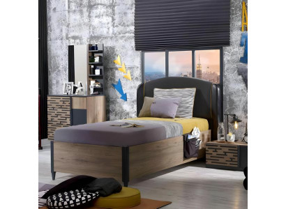 Kinderzimmer-Set Braun aus Holz mit Kinderbett, Schrank, Schreibtisch