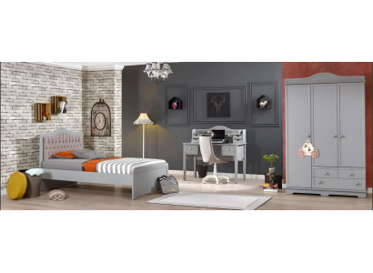 Kinderzimmer-Set in Weiß aus Holz mit Kinderbett, Schrank