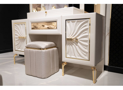 Beiger Holz-Textil Pouf Hocker Eleganter Sitz- und Fußhocker