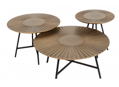 Eleganter Brauner Holz-Couchtisch mit Beistelltischen im modernen Stil