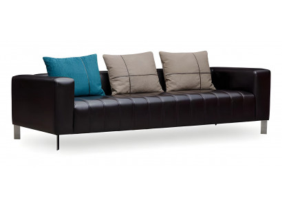 Elegantes schwarzes Kunstleder 3-Sitzer Sofa im modernen Stil