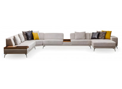 Modernes weißes Stoff-Ecksofa aus Holz für eleganten Wohnstil