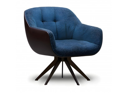 Moderner blauer Stoffsessel aus Holz mit elegantem Design