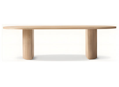 Stilvoller Esstisch mit glatter Tischplatte und strukturiertem Untergestell