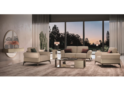 Modernes Wohnzimmer Set 5 tlg (Sofagarnitur 3+1+1+Konsole mit Spiegel)