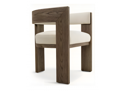 Bequemer Designerstuhl aus Holz mit cremefarbener Polsterung