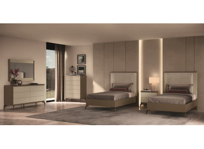 Modernes Schlafzimmer-Set 6 tlg (2x Bett+ Nachttisch+2x Kommode+Spiegel).