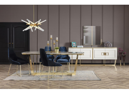 Elegantes weißes Esszimmer Set aus Holz und Glas mit Esstisch