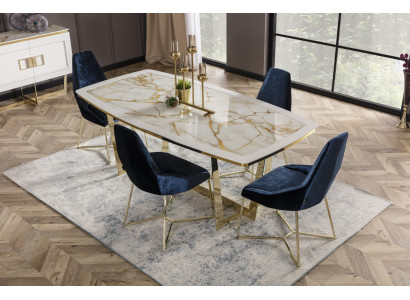Eleganter weißer Esstisch aus Holz und Metall in modernem Design