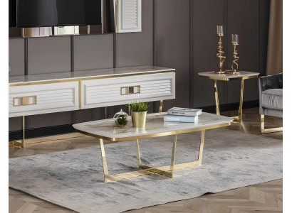 Moderner weißer Couchtisch aus Holz und Metall