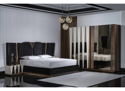 Schwarzes Schlafzimmer-Set aus Holz mit modernem Design