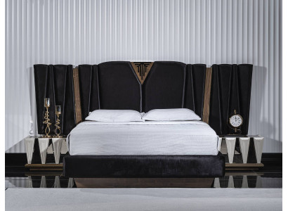Schwarz Modernes Schlafzimmer-Set aus Holz mit stilvollen Nachttischen