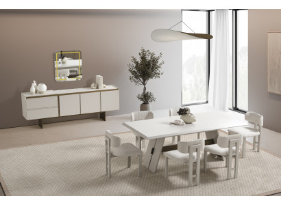 Elegantes Esszimmer-Set aus Holz in Beige mit Esstisch, Stühlen