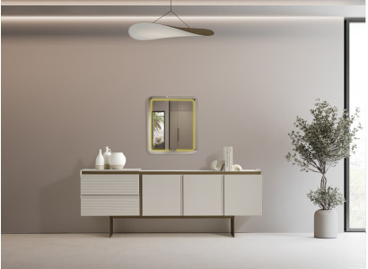 Konsole mit Spiegel aus Holz in Beigeton, eleganter Stil