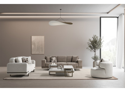 Elegantes Wohnzimmerset aus Stoff in Beige mit Holzrahmen