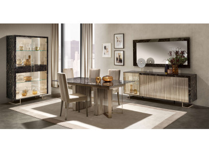 Modernes Esszimmer Set 8 tlg (Esstisch+4x Stühle+Vitrine+Konsole+Spiegel)