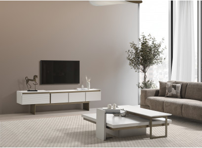 Moderner TV-Ständer aus Holz in Beige für Wohnzimmer