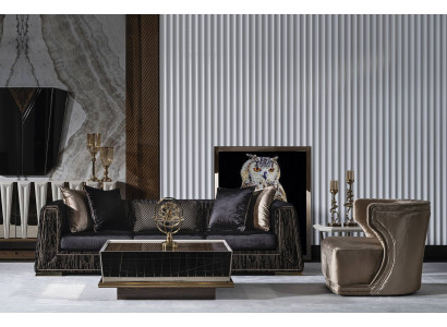 Elegantes braunes Wohnzimmer Set aus Textil mit Holzrahmen