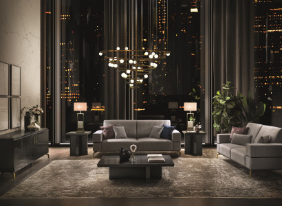 Wohnzimmer Set 6 tlg (2x Sofa 3 Sitzer+Konsole+2x Beistelltisch+Couchtisch)