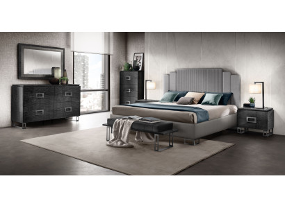 Hochwertiges Schlafzimmer-Set 7 tlg( Bett+Bank+2x Nachttisch+2x Kommode+Spiegel)