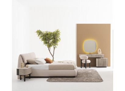 Schlafzimmer-Set aus Holz und Textil in Beige mit modernem Design