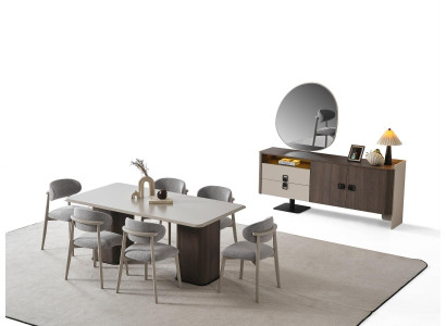 Elegantes Esszimmer-Set aus Holz in Beige mit Esstisch, Stühlen
