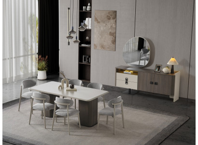 Elegantes Esszimmer-Set aus Holz und Textil in Beige