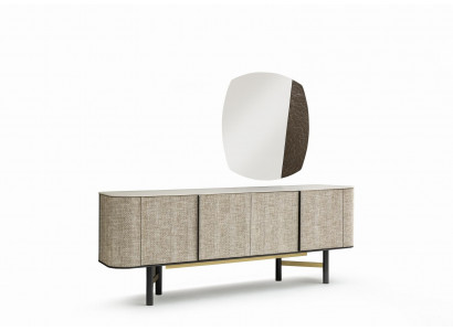Elegantes Beiges Sideboard mit Spiegel aus Holz und Glas